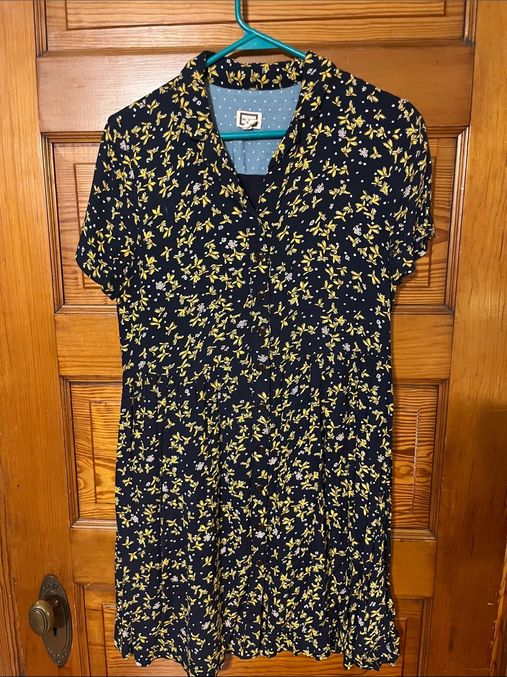 Navy Floral Short-Sleeve V-Neck Dress - Yellow Print